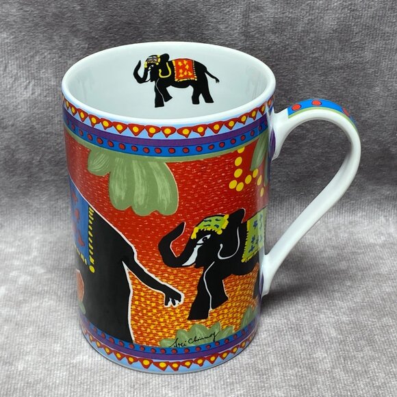 Jharna-Kala Ceramic Mug With Elephant Design By Sri Chinmoy 12oz - Picture 1 of 10